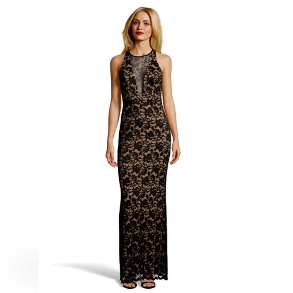 *Black Lace Deep V Neck Dress by A.B.S.- Size 8 - Picture 1 of 7